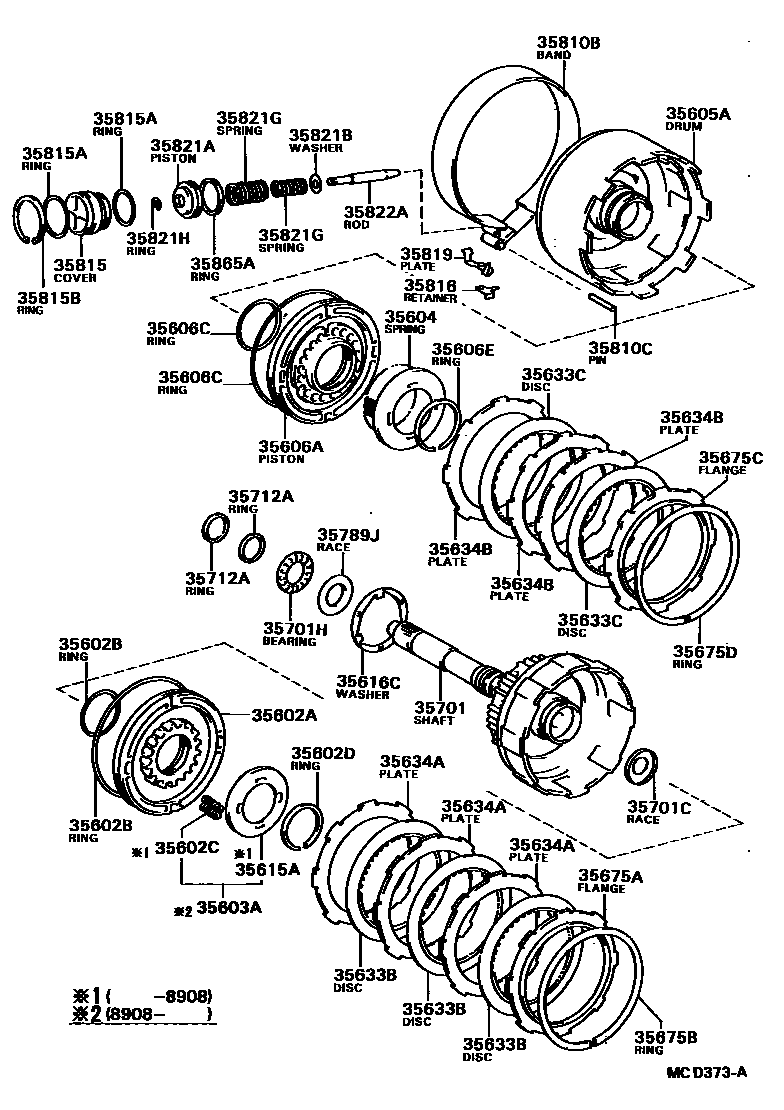 Toyota COROLLA 制动带和多片式离合器(ATM) EPC diagram — MCD373A