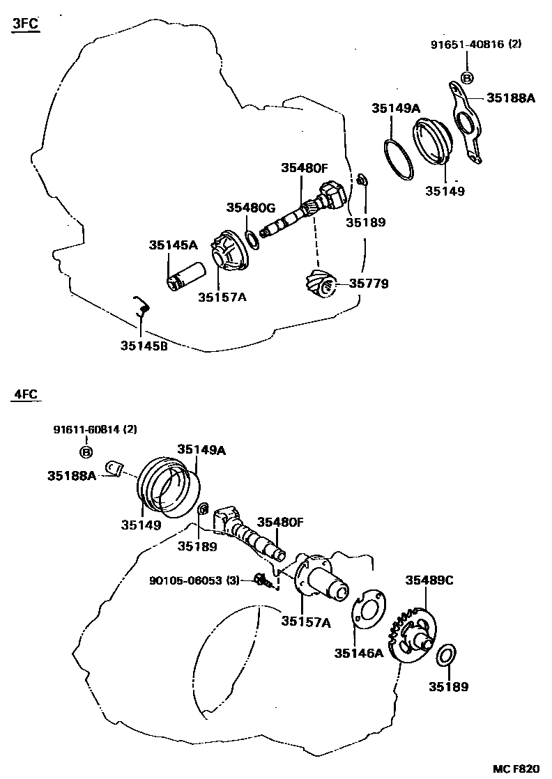 Toyota COROLLA 后油泵和调速器(ATM) EPC diagram — MCF820