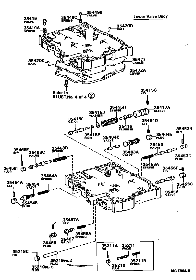 Toyota COROLLA 阀体和滤油网(ATM) EPC diagram — MCF864B