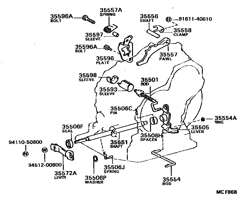 Toyota COROLLA 节气阀连杆和阀杆(ATM) EPC diagram — MCF868