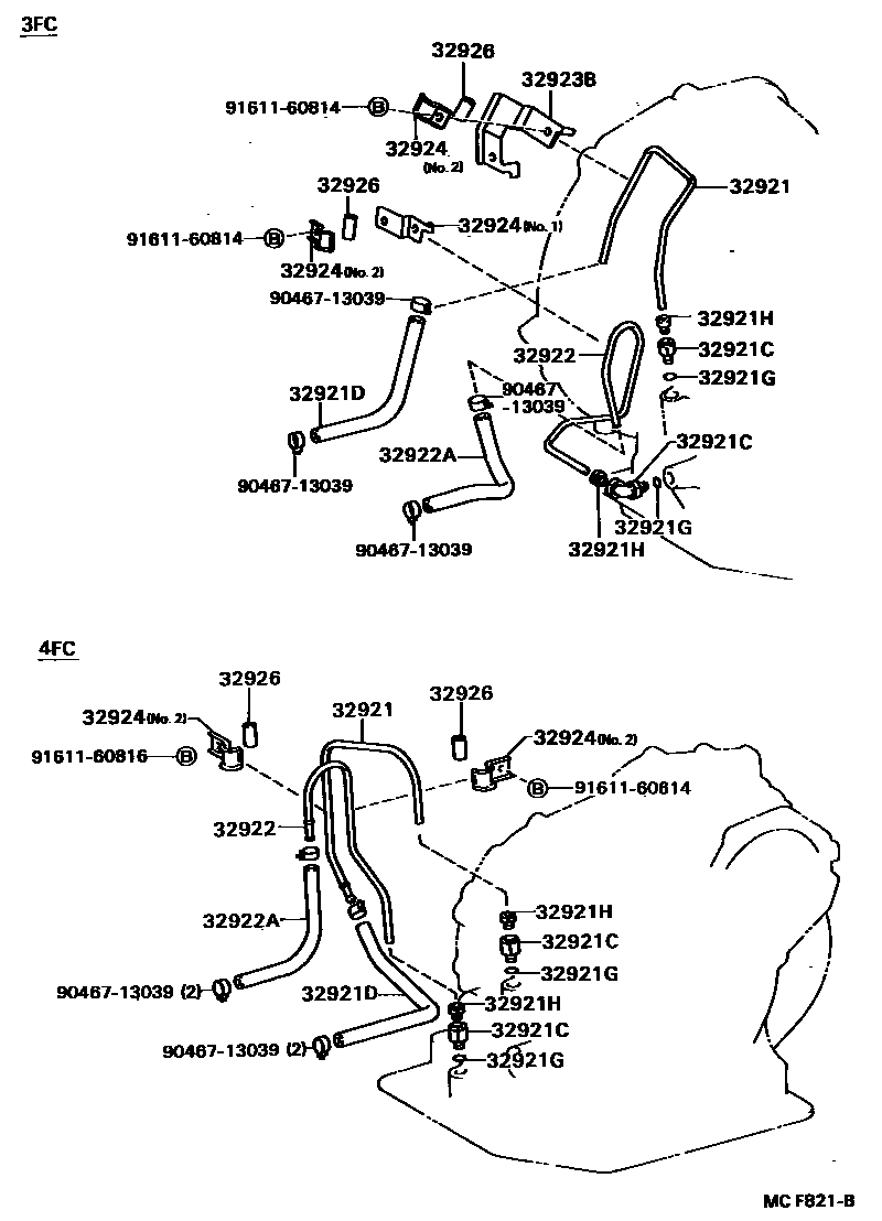 Toyota COROLLA 变速器油冷却器和配管(ATM) EPC diagram — MCF821B