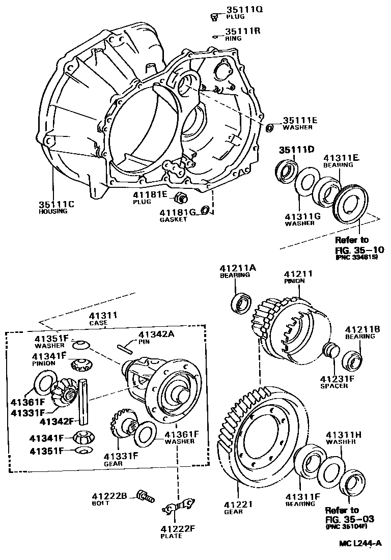 Toyota COROLLA 前桥壳和差速器 EPC diagram — MCL244A