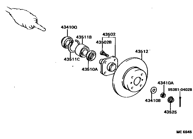 Toyota COROLLA Front Axle Hub EPC diagram — MCK645