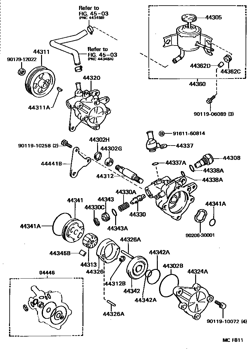 Toyota COROLLA 叶片泵和储油罐(动力转向) EPC diagram — MCF811