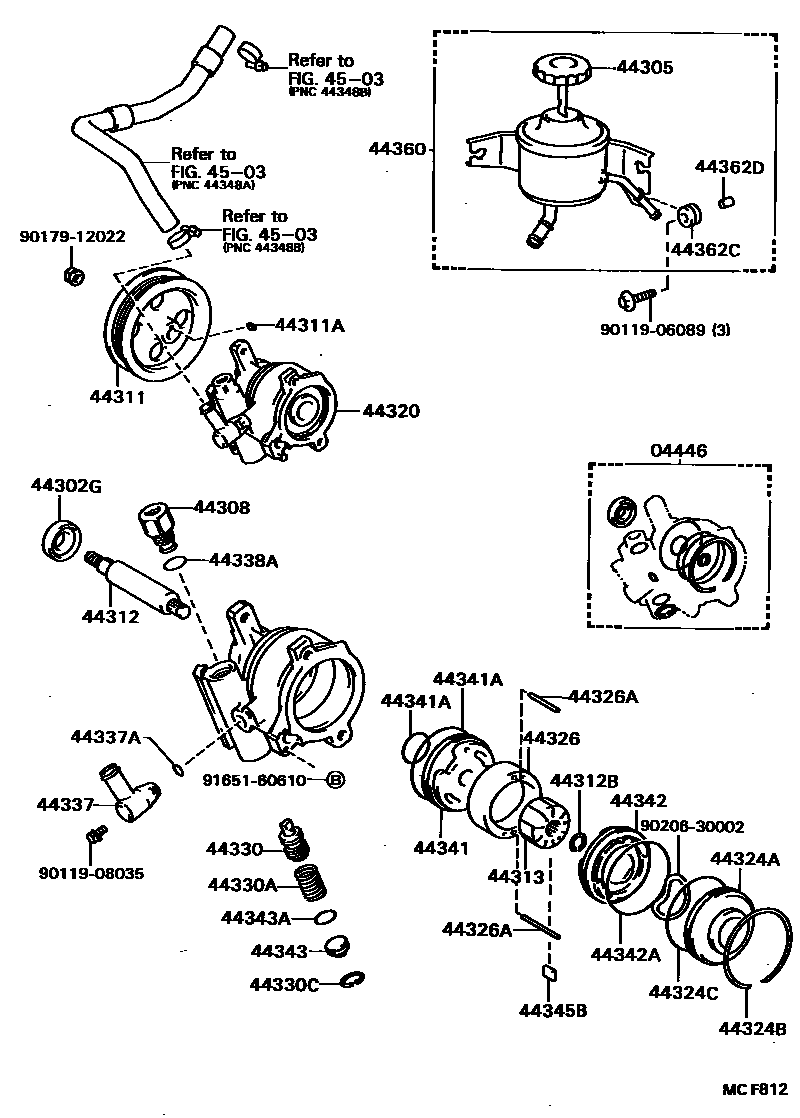 Toyota COROLLA 叶片泵和储油罐(动力转向) EPC diagram — MCF812