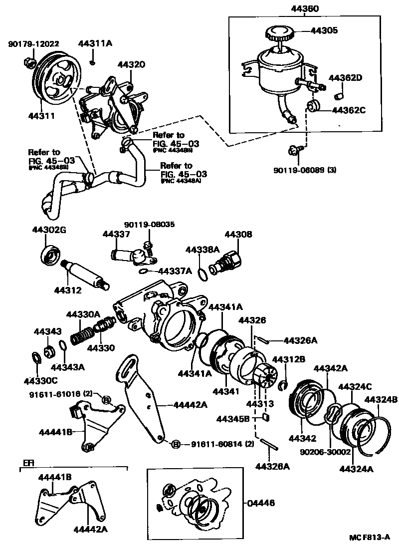 Toyota COROLLA 叶片泵和储油罐(动力转向) EPC diagram — MCF813A