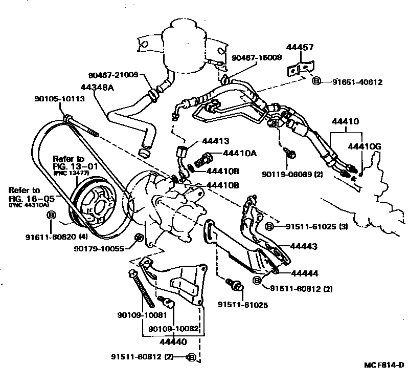 Toyota COROLLA 动力转向配管 EPC diagram — MCF814D