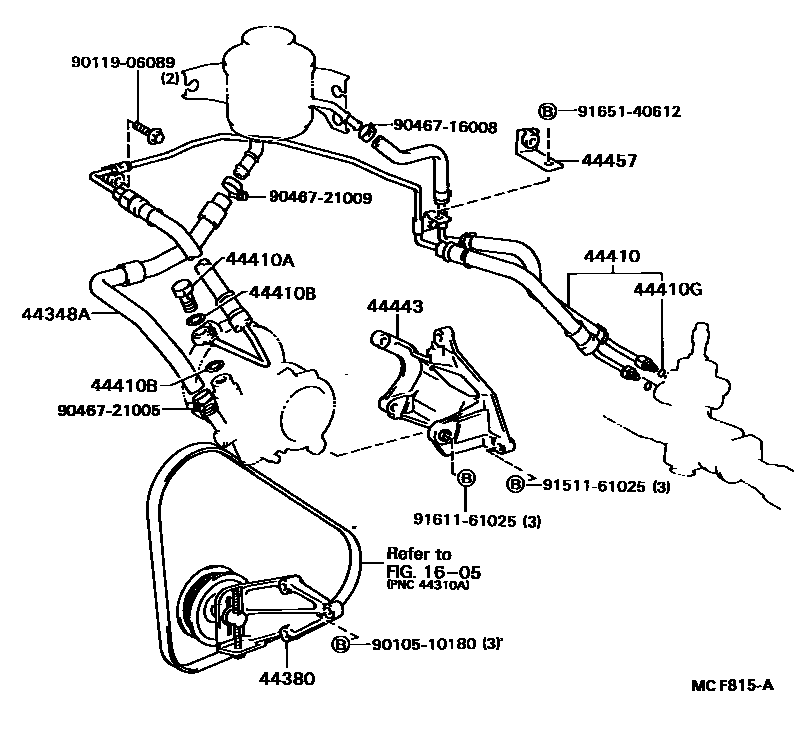 Toyota COROLLA 动力转向配管 EPC diagram — MCF815A