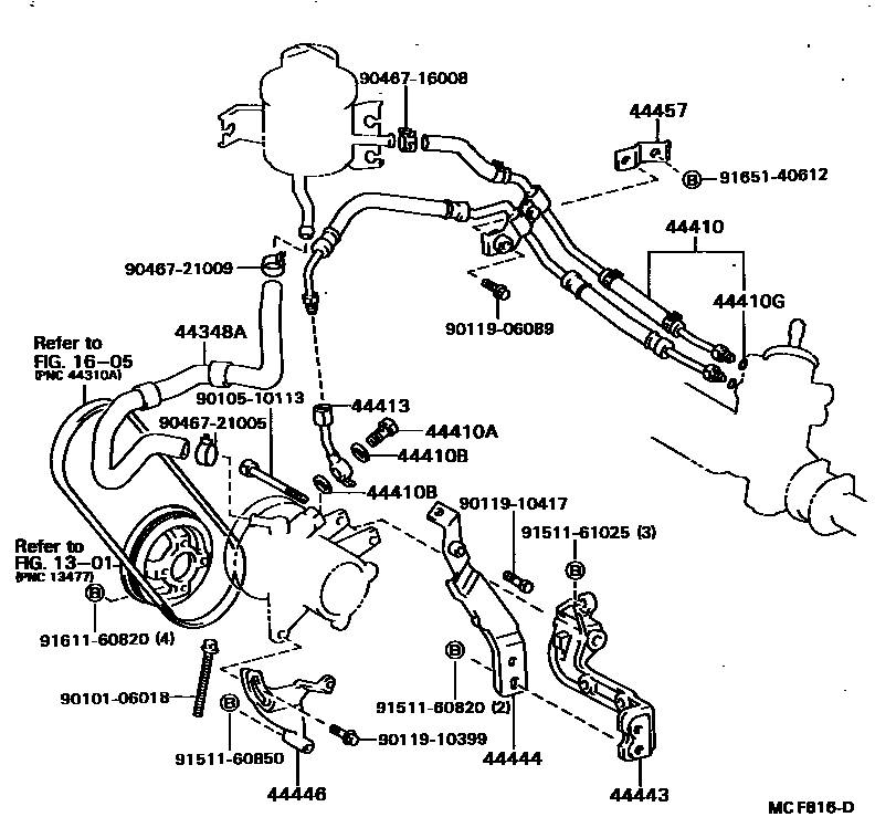 Toyota COROLLA 动力转向配管 EPC diagram — MCF816D