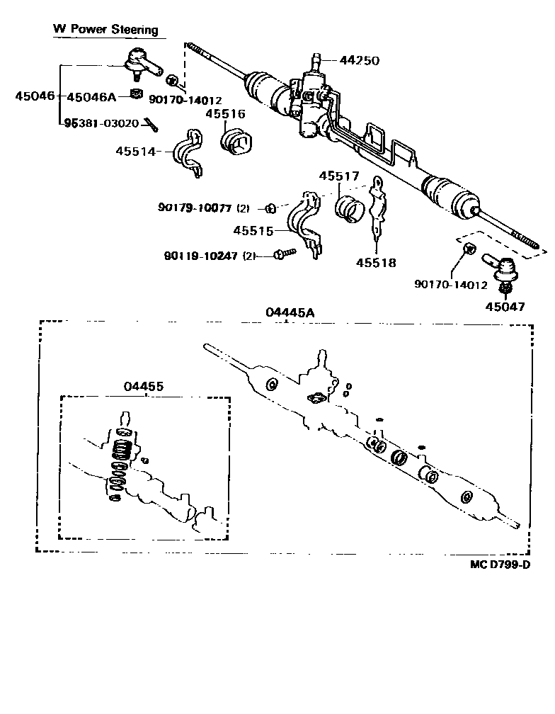 Toyota COROLLA 前转向齿轮和连杆 EPC diagram — MCD799D