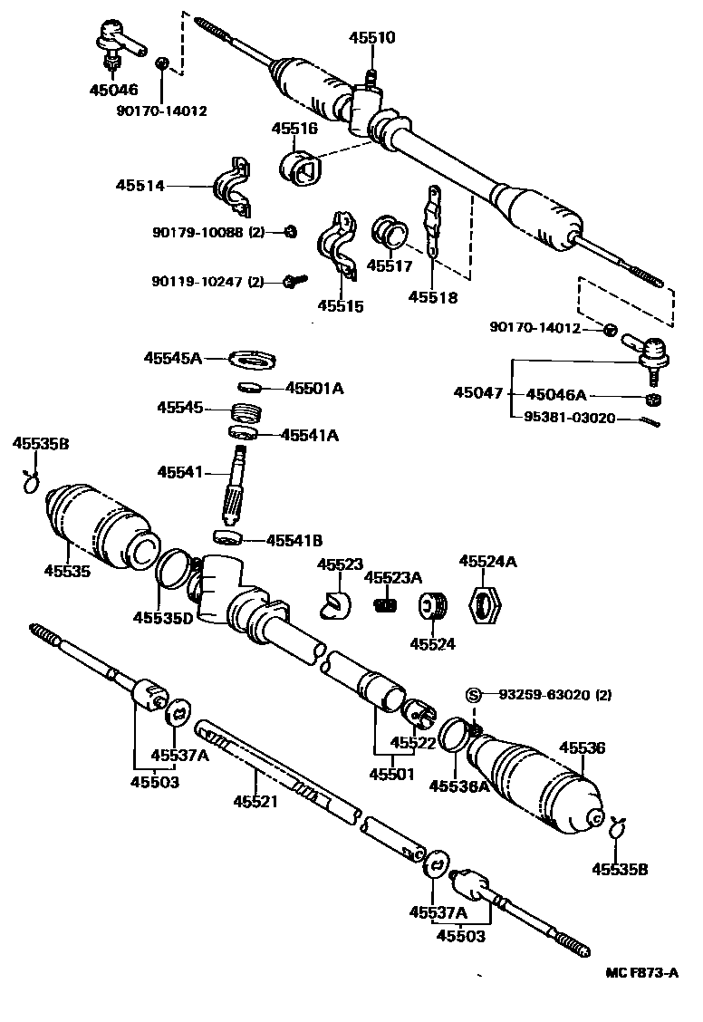 Toyota COROLLA 前转向齿轮和连杆 EPC diagram — MCF873A