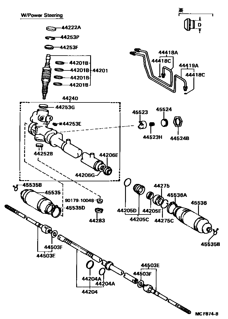Toyota COROLLA 前转向齿轮和连杆 EPC diagram — MCF874B