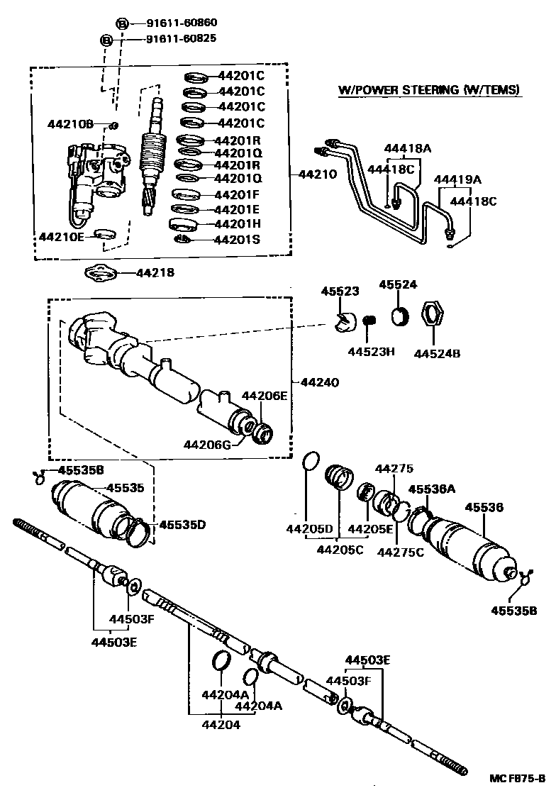Toyota COROLLA 前转向齿轮和连杆 EPC diagram — MCF875B