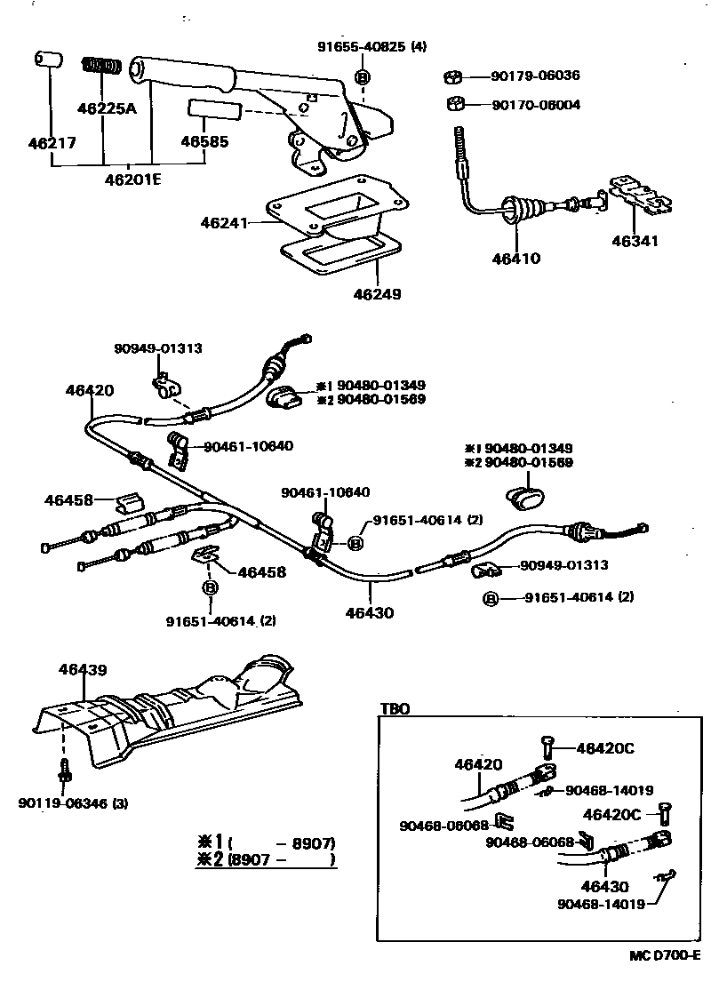 Toyota COROLLA Parking Brake & Cable EPC diagram — MCD700E