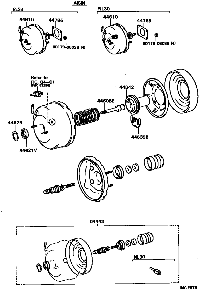Toyota COROLLA 制动助力器和真空管 EPC diagram — MCF878