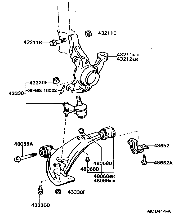 Toyota COROLLA 前桥控制臂和转向节 EPC diagram — MCD414A