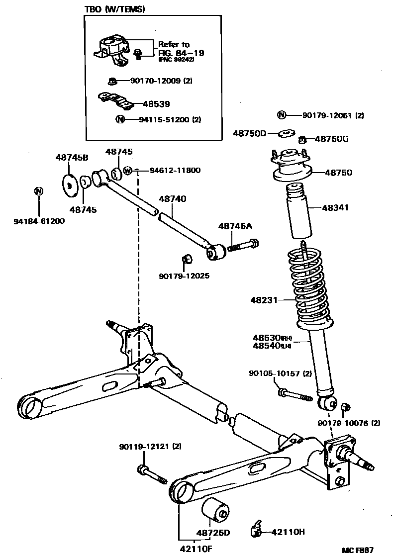 Toyota COROLLA Rear Spring & Shock Absorber EPC diagram — MCF887
