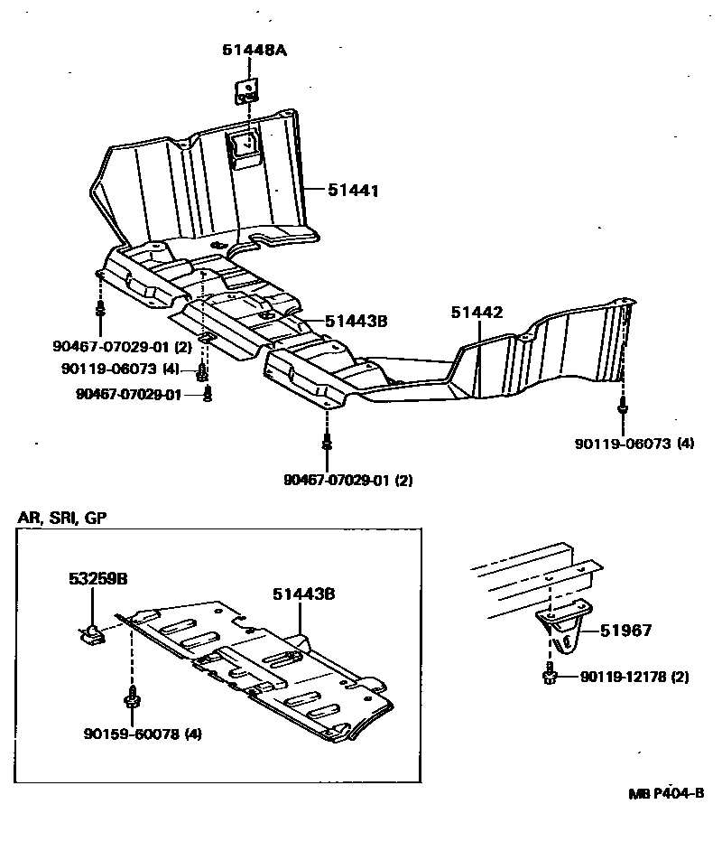 Toyota COROLLA 悬架横梁和发动机底罩 EPC diagram — MBP404B