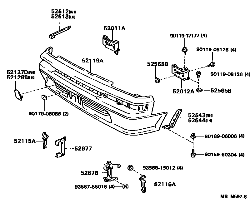 Toyota COROLLA 前保险杠及附件 EPC diagram — MBN597B
