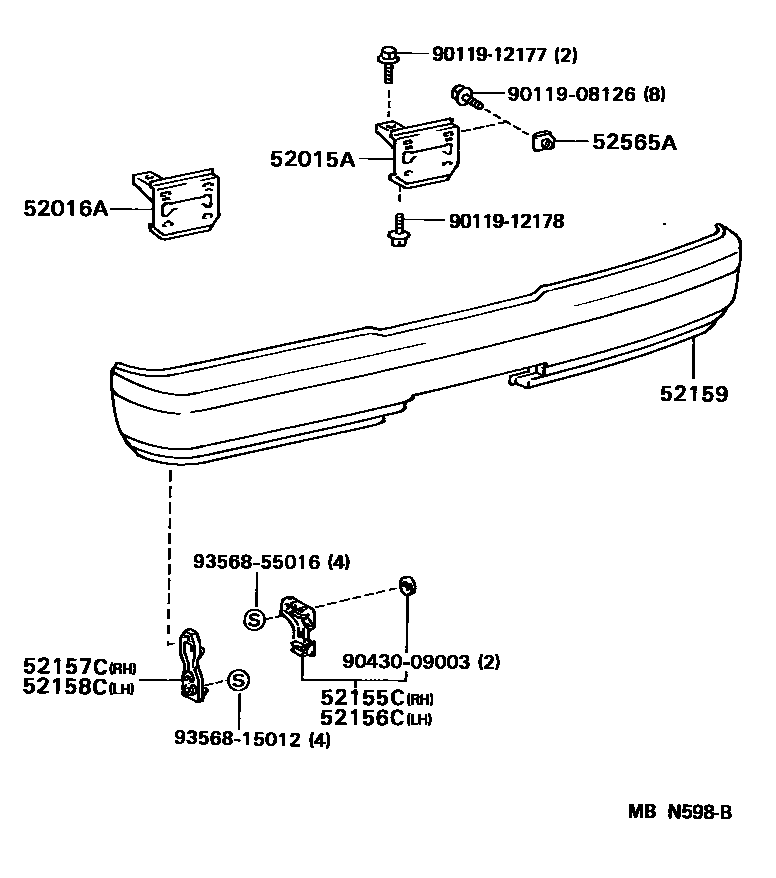 Toyota COROLLA 后保险杠及附件 EPC diagram — MBN598B