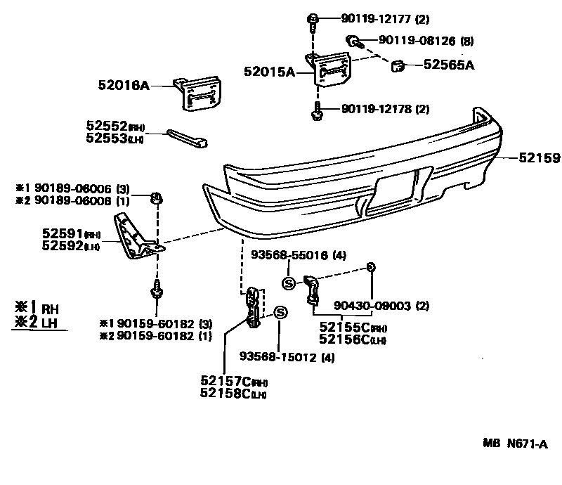 Toyota COROLLA 后保险杠及附件 EPC diagram — MBN671A