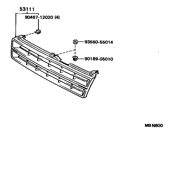 Toyota COROLLA radiator grille EPC diagram — MBN600