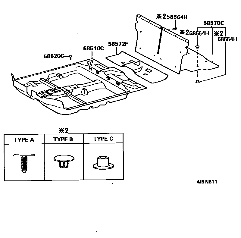 Toyota COROLLA 地板垫和地毯 EPC diagram — MBN611