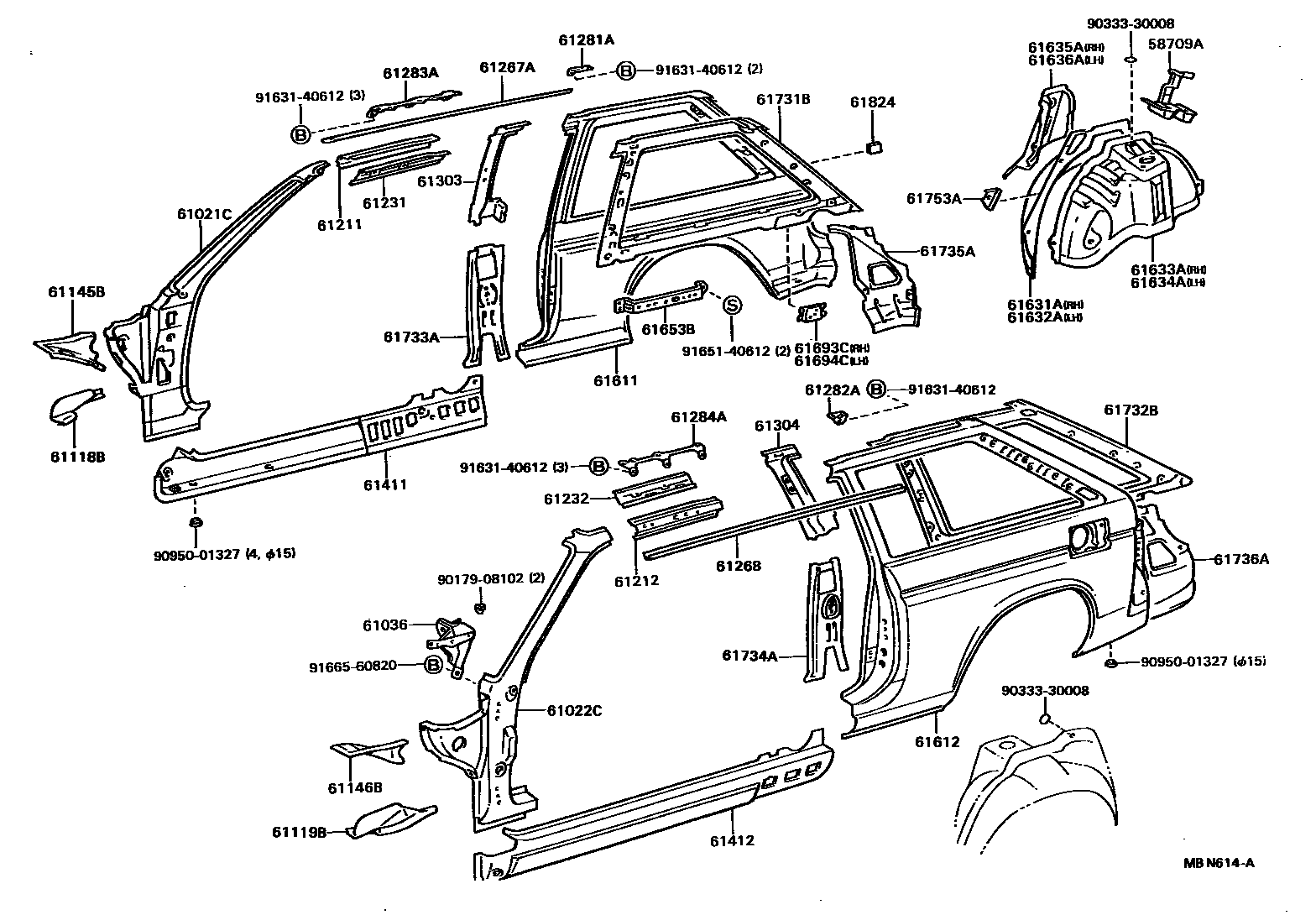 Toyota COROLLA 侧梁 EPC diagram — MBN614A