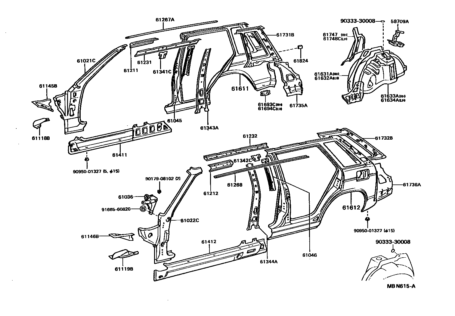 Toyota COROLLA 侧梁 EPC diagram — MBN615A
