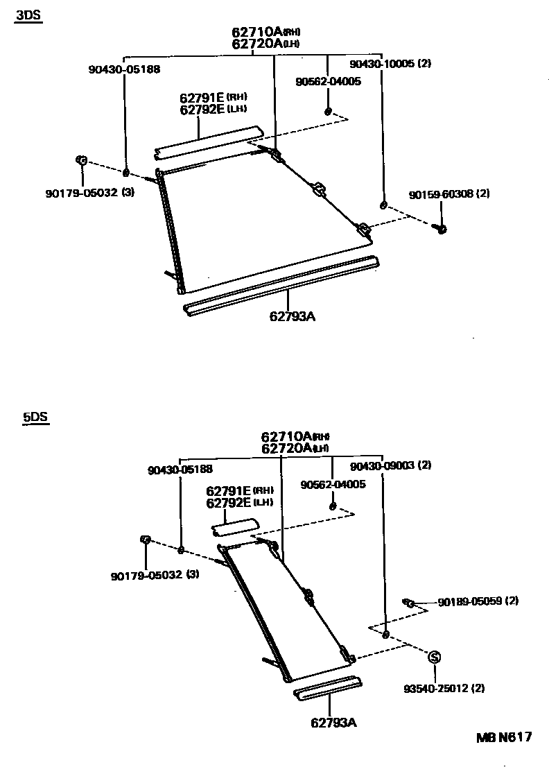 Toyota COROLLA 角窗 EPC diagram — MBN617