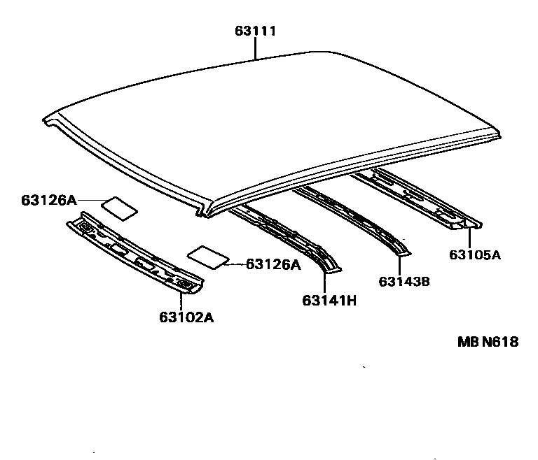 Toyota COROLLA 天窗板和背窗玻璃 EPC diagram — MBN618