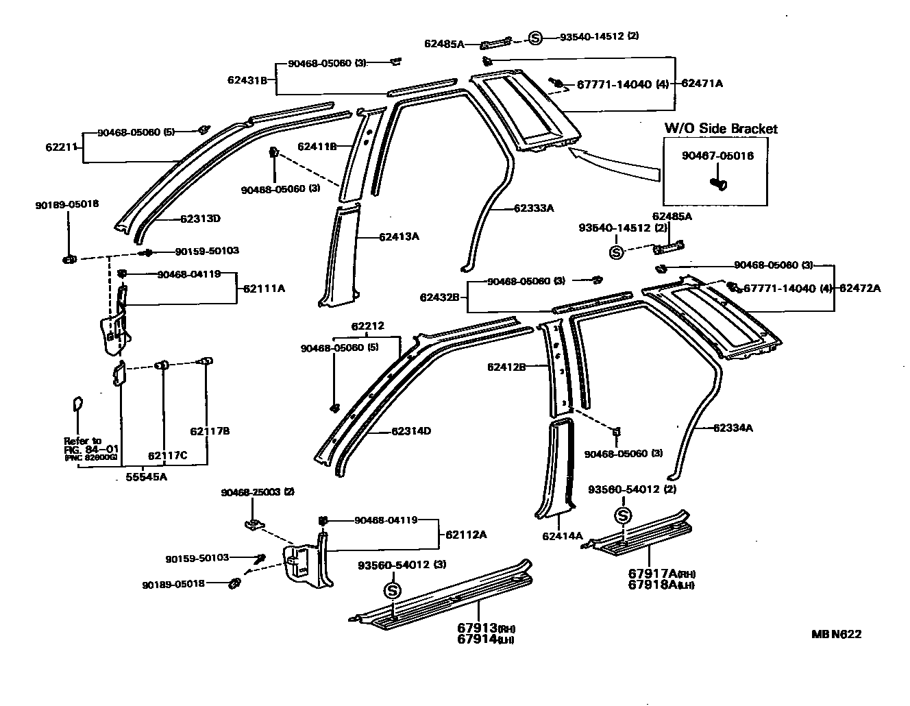 Toyota COROLLA 内饰板和车门防水胶条 EPC diagram — MBN622