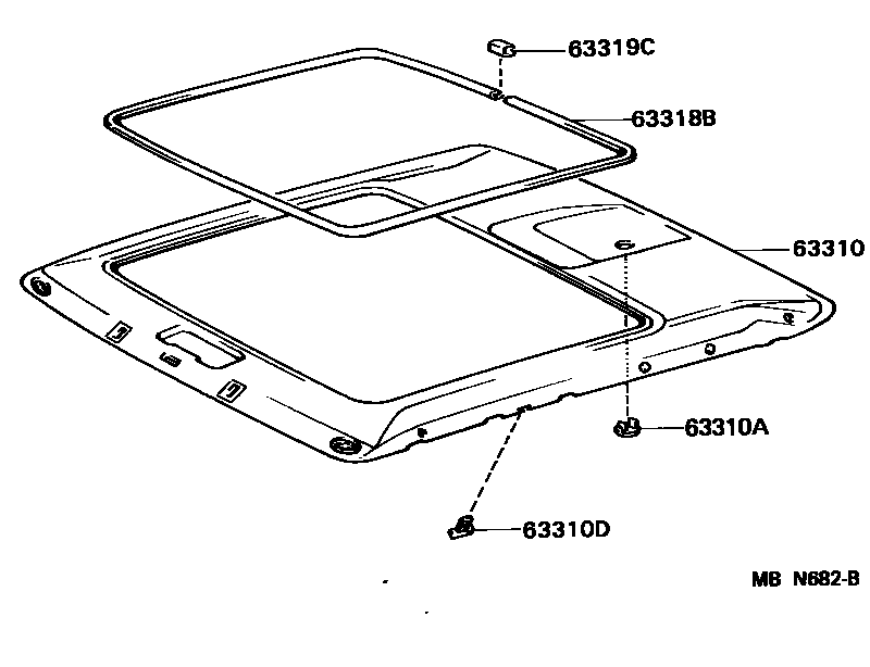 Toyota COROLLA 车顶内衬和消声垫 EPC diagram — MBN682B