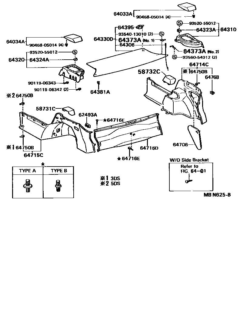 Toyota COROLLA 底板和底板装饰罩 EPC diagram — MBN625B