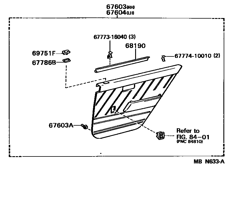 Toyota COROLLA 后门板和后门玻璃 EPC diagram — MBN633A