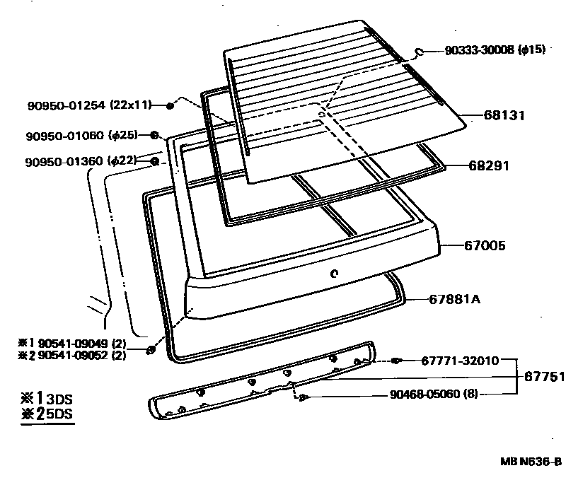 Toyota COROLLA 背门板和背门玻璃 EPC diagram — MBN636B