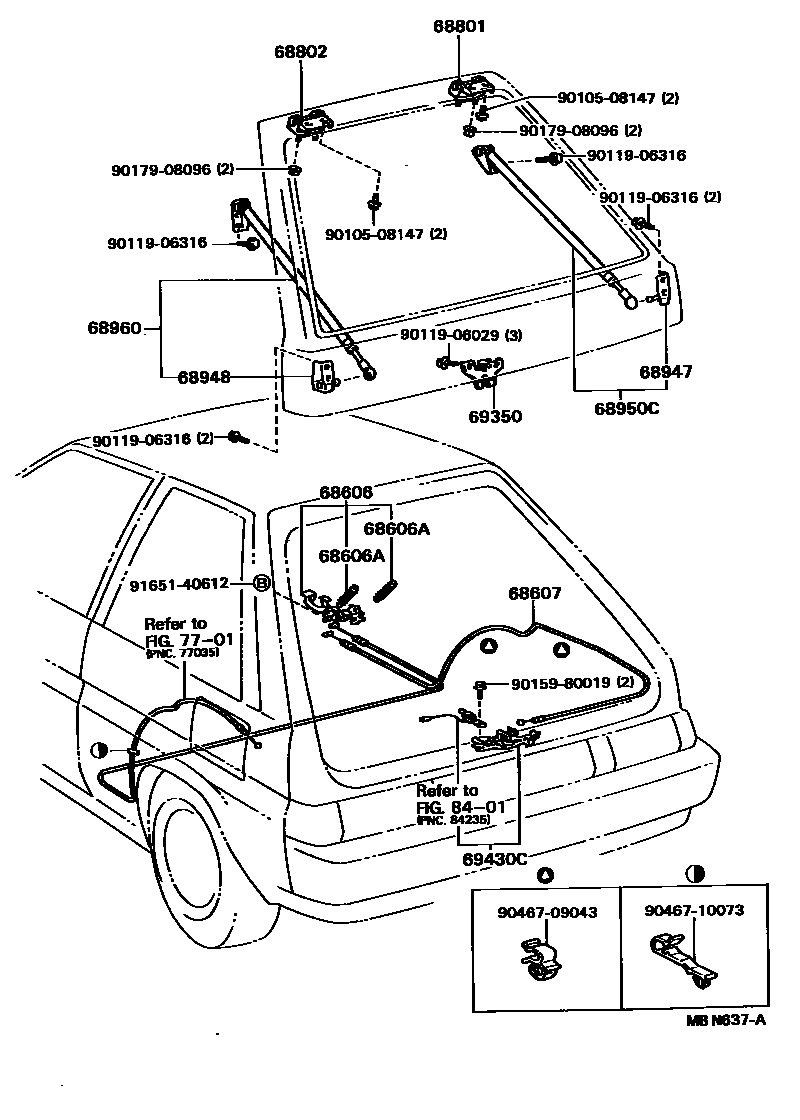 Toyota COROLLA 背门锁和背门把手 EPC diagram — MBN637A