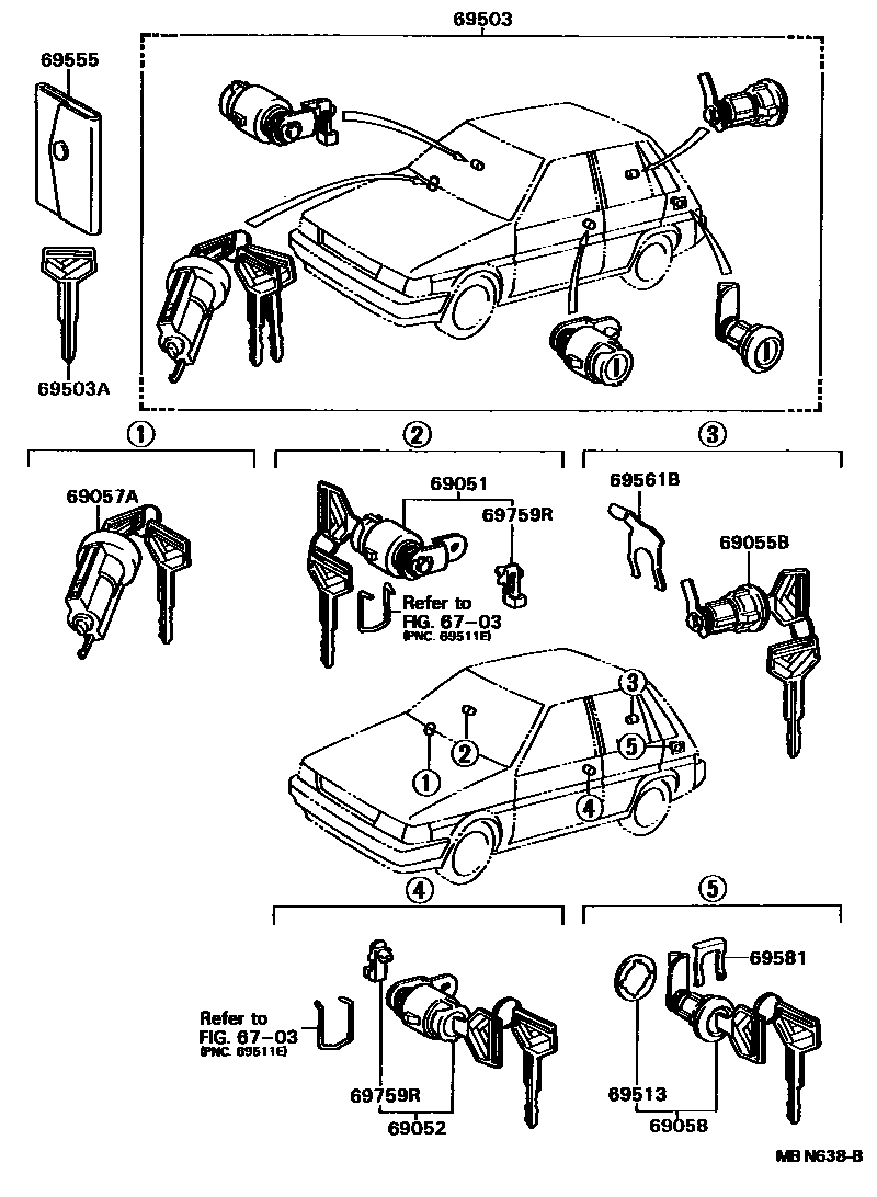 Toyota COROLLA 锁芯组件 EPC diagram — MBN638B