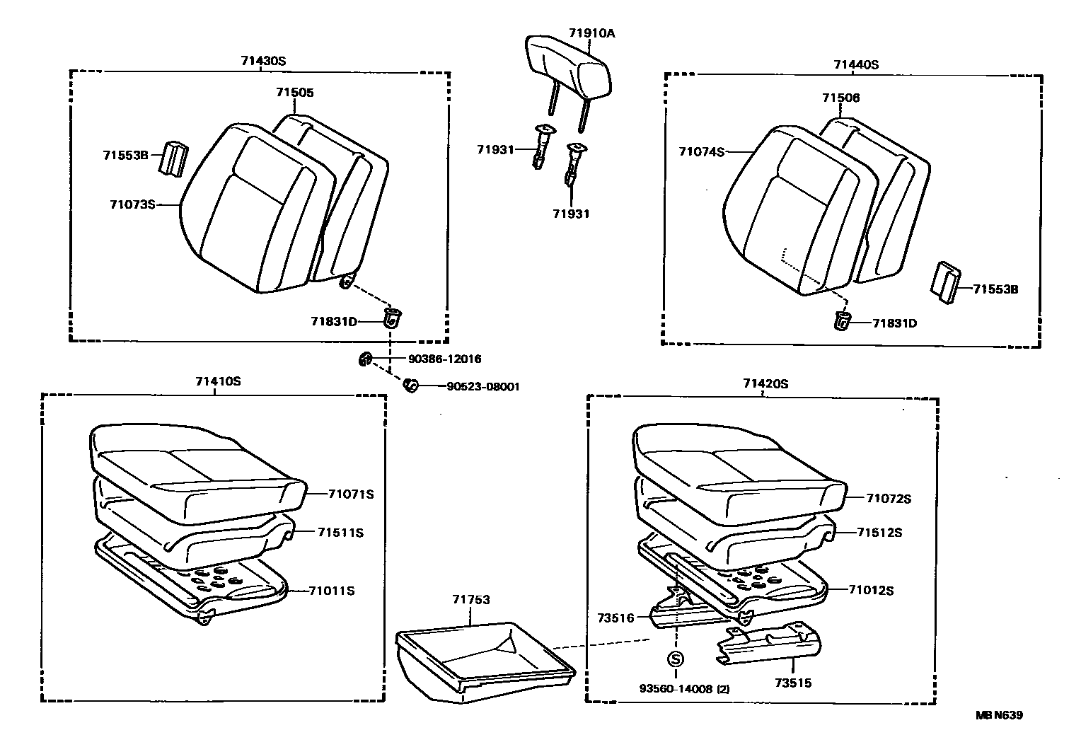 Toyota COROLLA 前排座椅和座椅滑轨 EPC diagram — MBN639