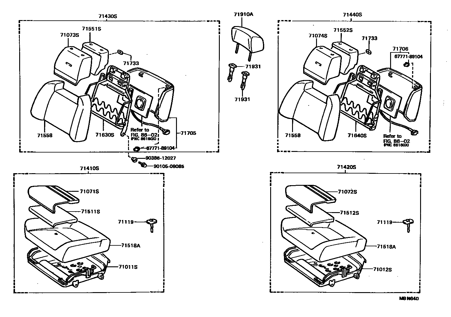 Toyota COROLLA 前排座椅和座椅滑轨 EPC diagram — MBN640