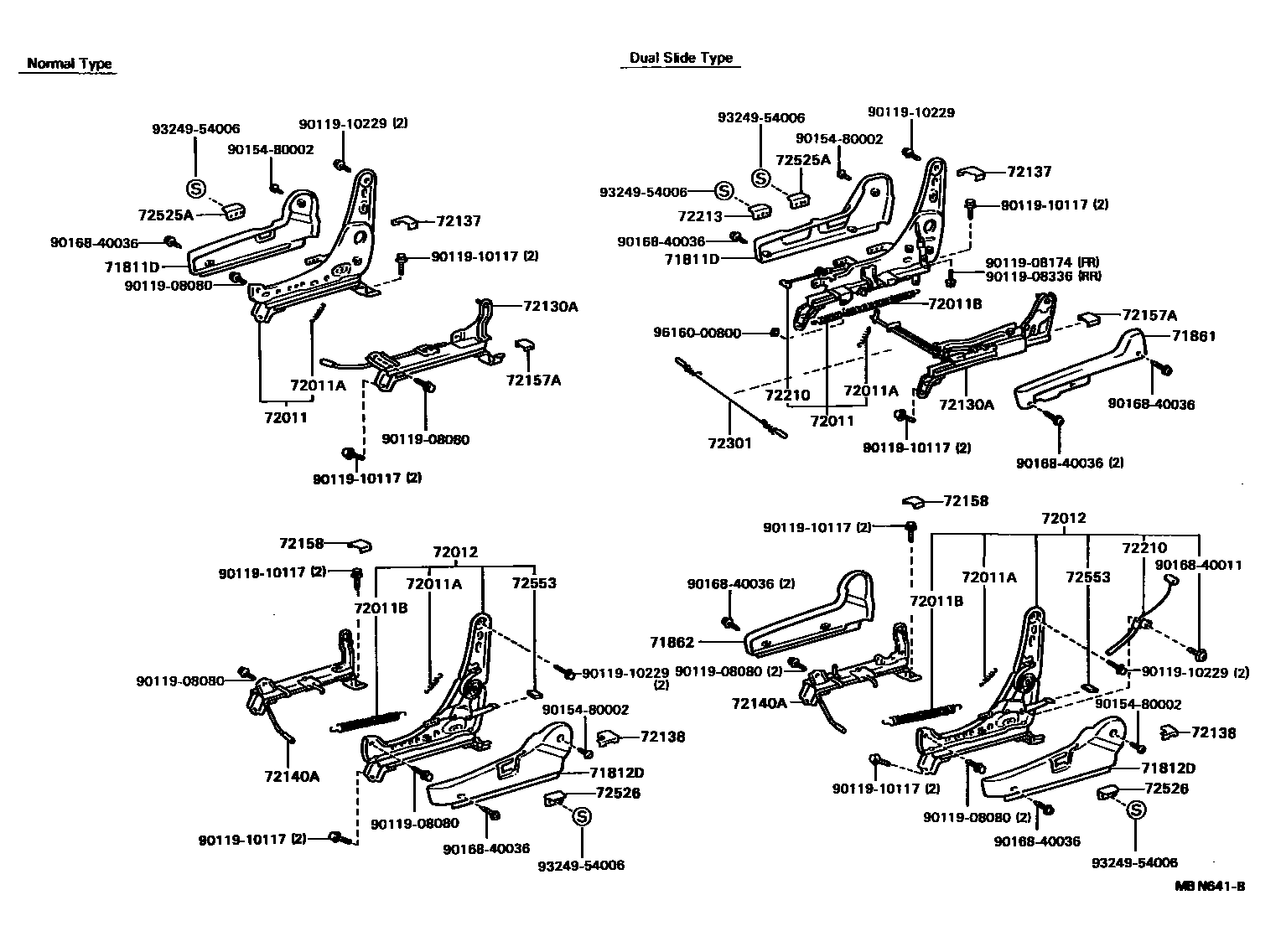Toyota COROLLA 前排座椅和座椅滑轨 EPC diagram — MBN641B