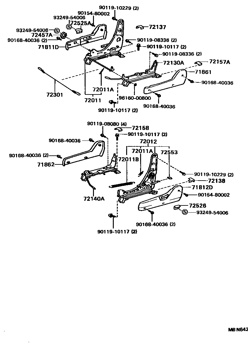 Toyota COROLLA 前排座椅和座椅滑轨 EPC diagram — MBN642