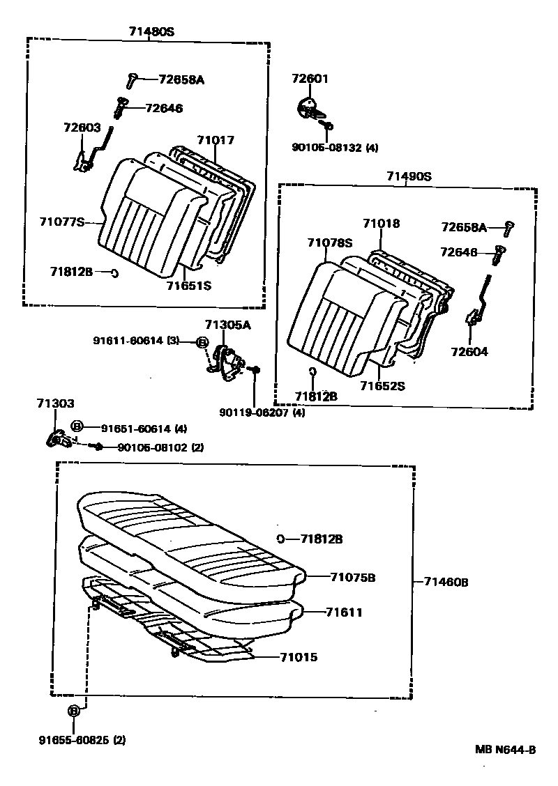 Toyota COROLLA 后排座椅和座椅滑轨 EPC diagram — MBN644B