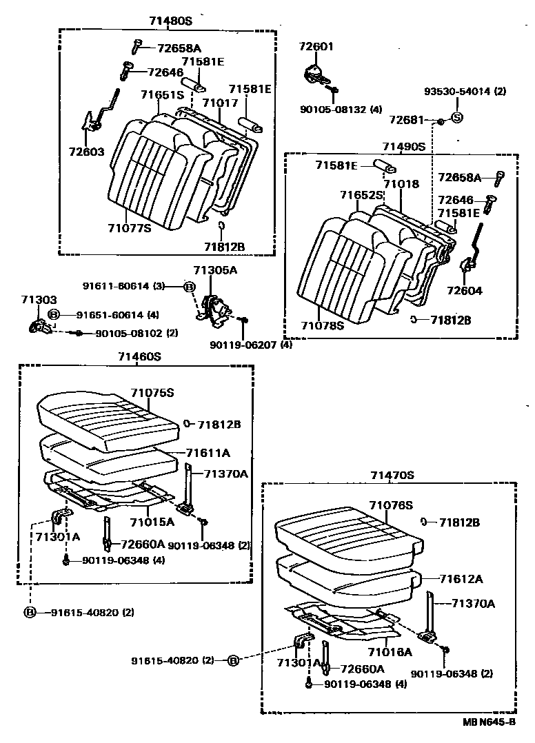 Toyota COROLLA 后排座椅和座椅滑轨 EPC diagram — MBN645B