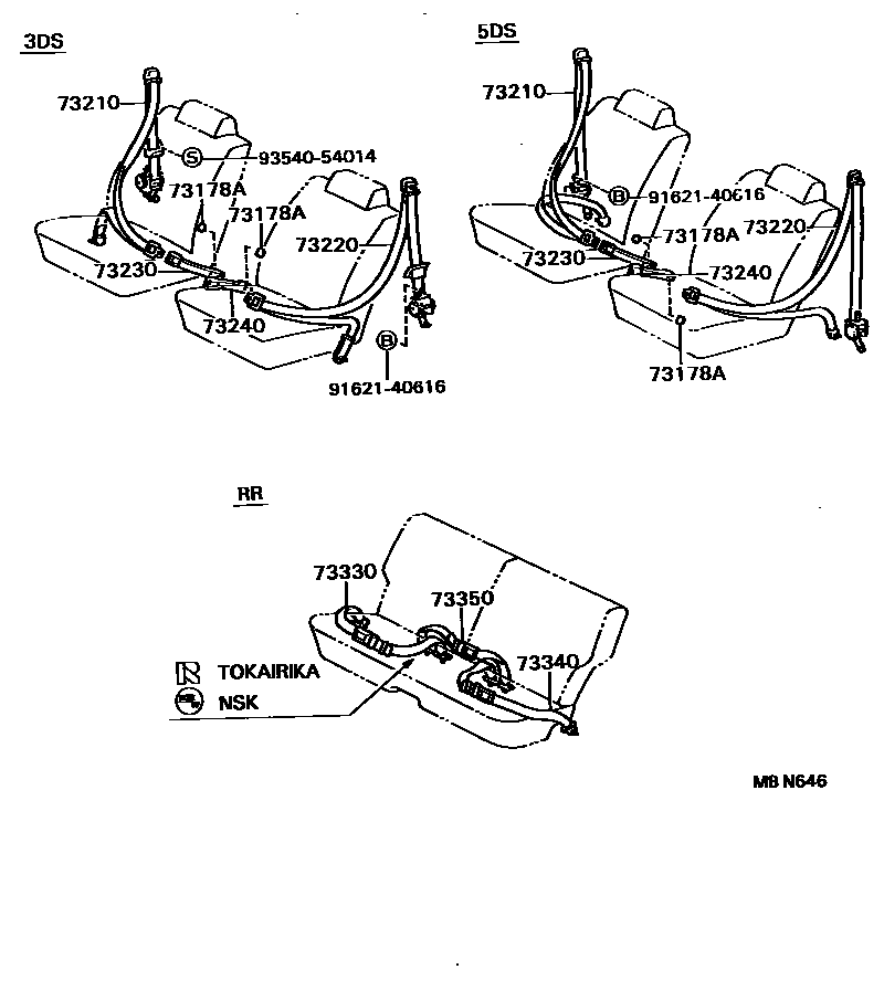 Toyota COROLLA 安全带和儿童保护座椅 EPC diagram — MBN646