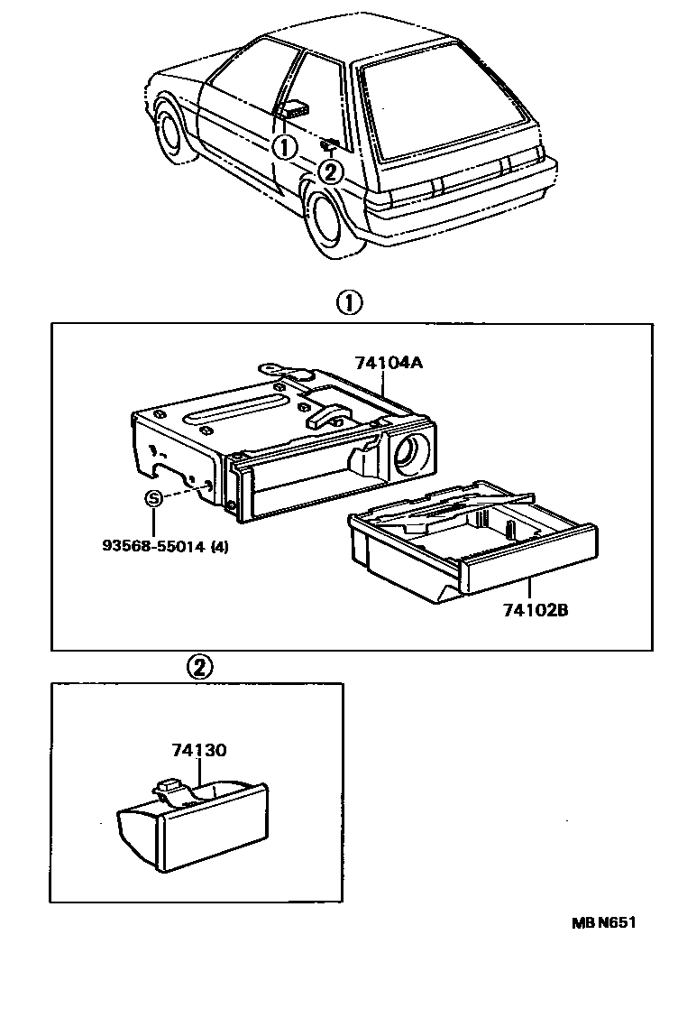 Toyota COROLLA 烟灰盒 EPC diagram — MBN651