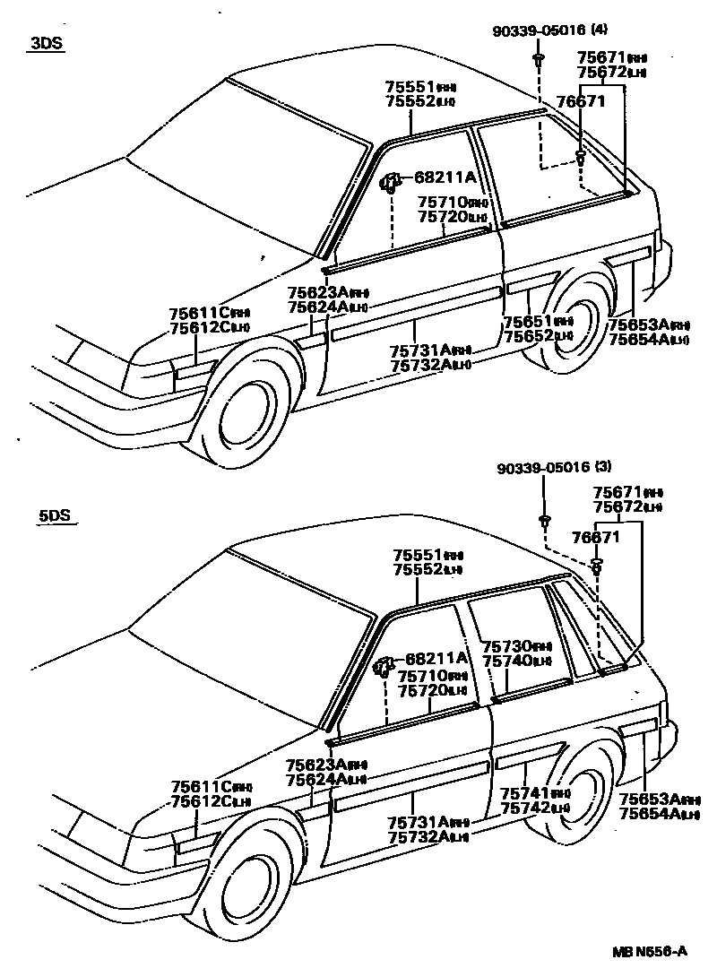 Toyota COROLLA 侧防护条 EPC diagram — MBN656A