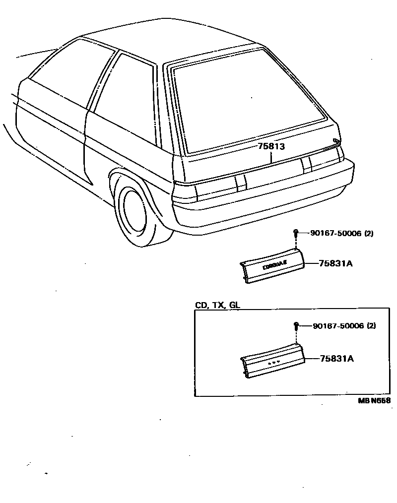 Toyota COROLLA 后防护条 EPC diagram — MBN658