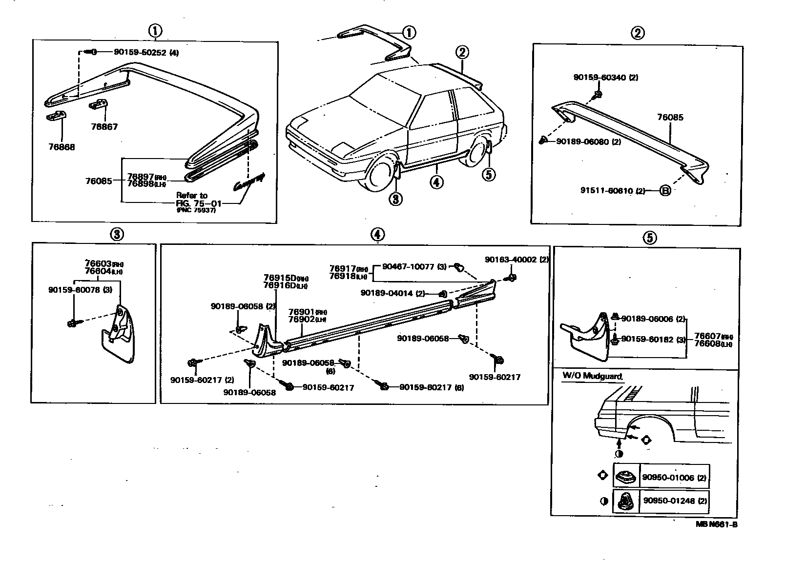 Toyota COROLLA 挡泥板和扰流板 EPC diagram — MBN661B