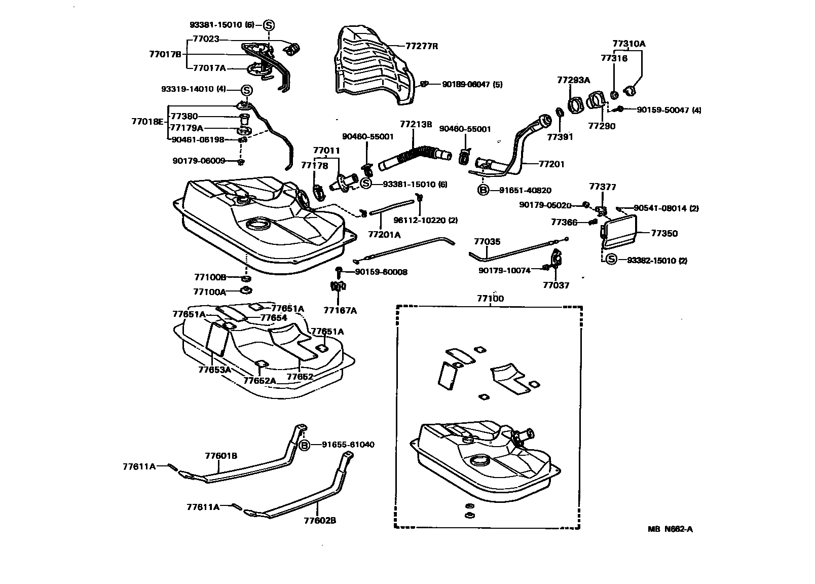 Toyota COROLLA 燃油箱和燃油管 EPC diagram — MBN662A